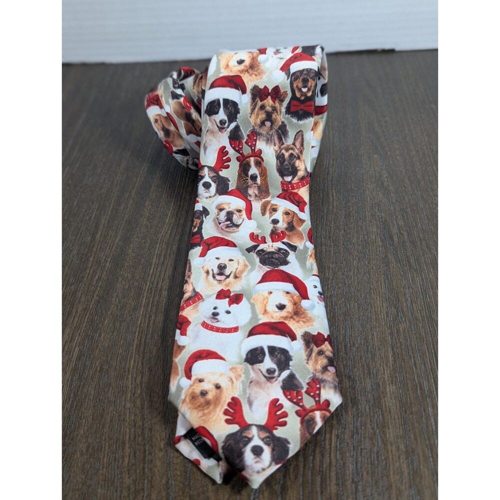 Tie Tales Novelty Neck Tie Christmas Dogs Santa Hats Holiday Lab Pug Poodle